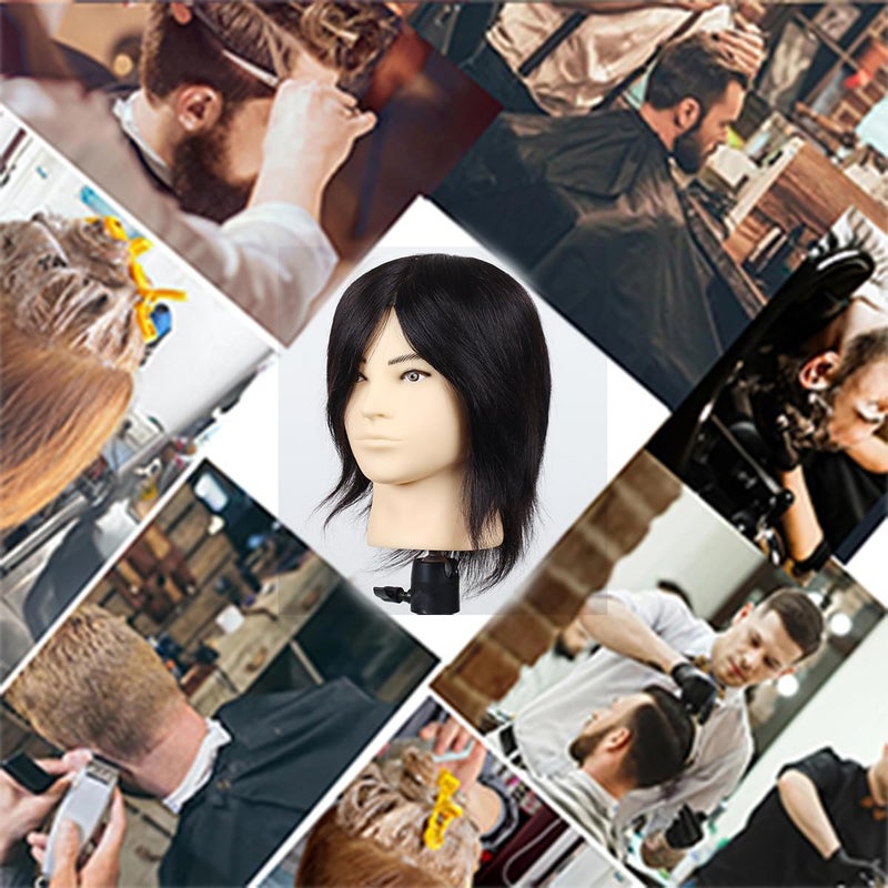 simnient Male Mannequin Head Training Head,100% Real Human Hair for Hairdressers Manikin Head for Hair Styling and Practice,Hair Stylists,Cosmetologist,Barber Shop (12 inch Classical Black) - Image 5